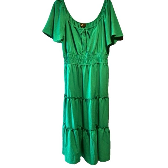Ronni Nicole Green Ruffled Peasant Sundress Teal Size L - Picture 2 of 11